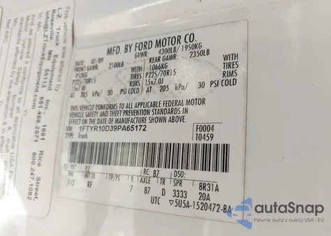 2009 Ford Ranger Sport/Xl/Xlt z USA, uszkodzony, nr VIN 1FTYR10D39PA65172